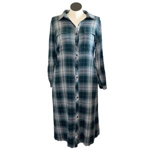 J. Jill Womens 2X Peacock Multi Plaid Flannel Maxi Shirt Dress NWT 247951